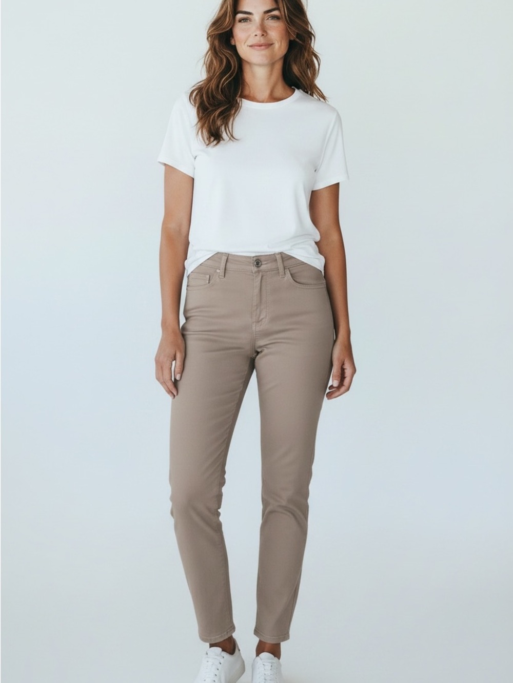 Ann Taylor Women’s Slim Straight Jeans in Taupe